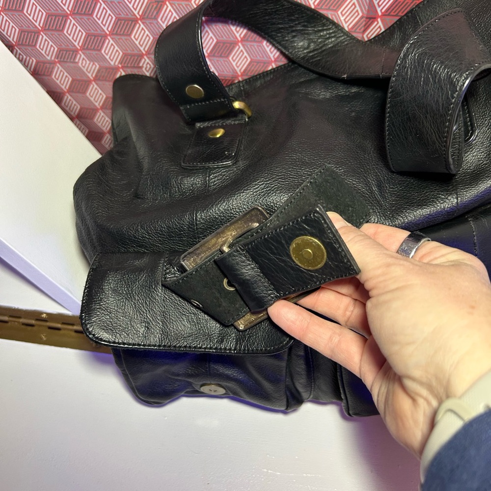 Chocolat Blu Black Shoulder Bag with Gold Accents - Picture 3 of 12